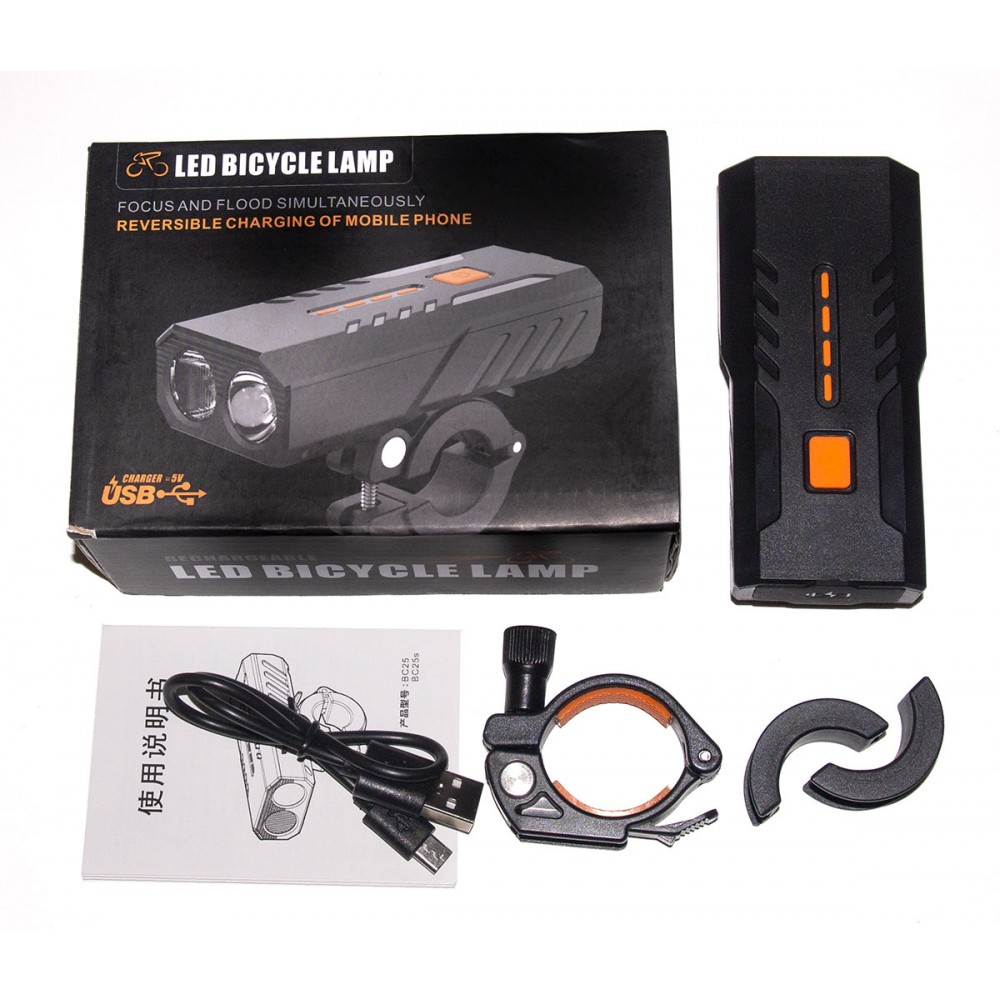 Мощная велосипедная смарт фара + Power Bank 5000mAh, 2 LED XPE 350LM, USB зарядка