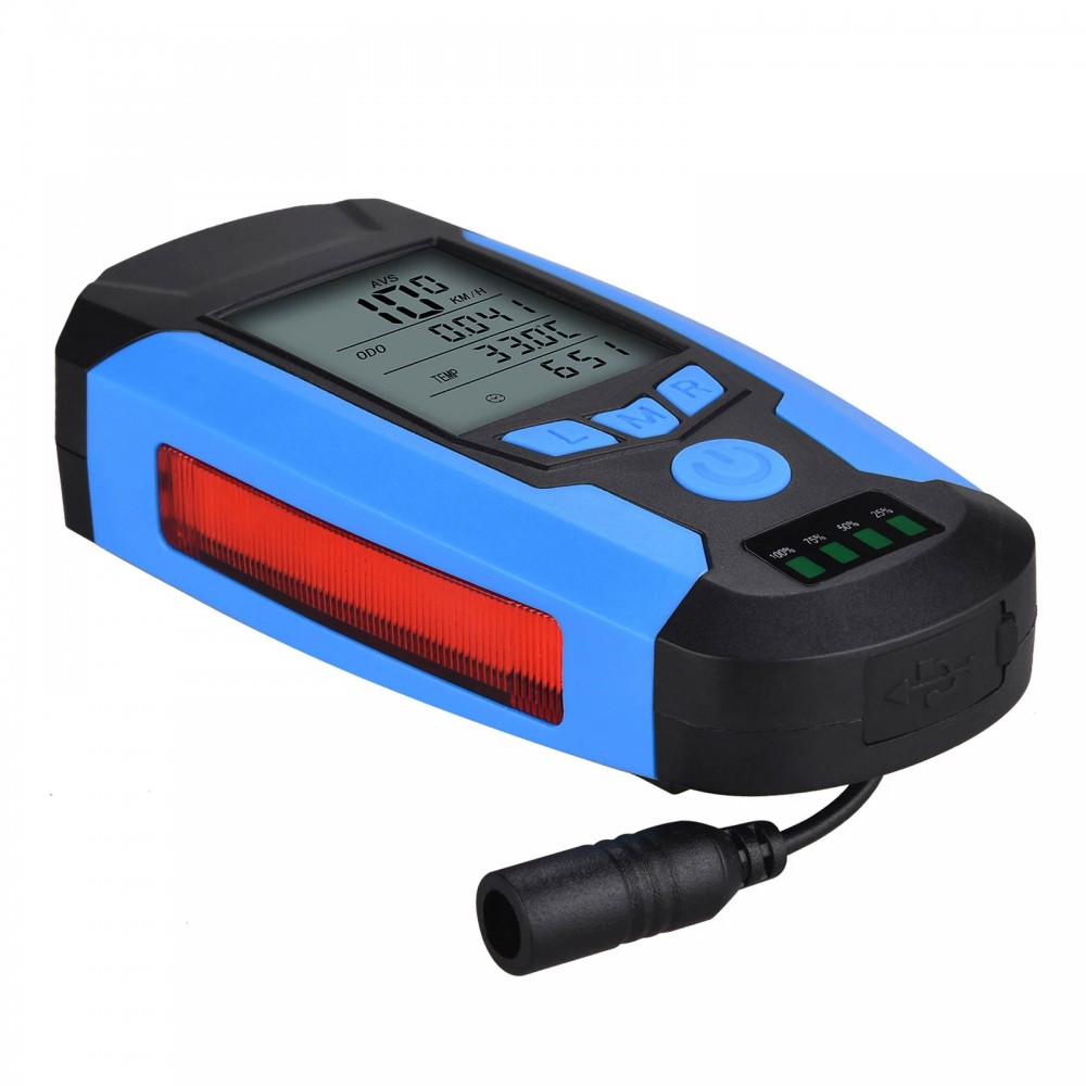 Мощная велосипедная LED фара 3-в-1 с компьютером, сигналом и USB, синяя