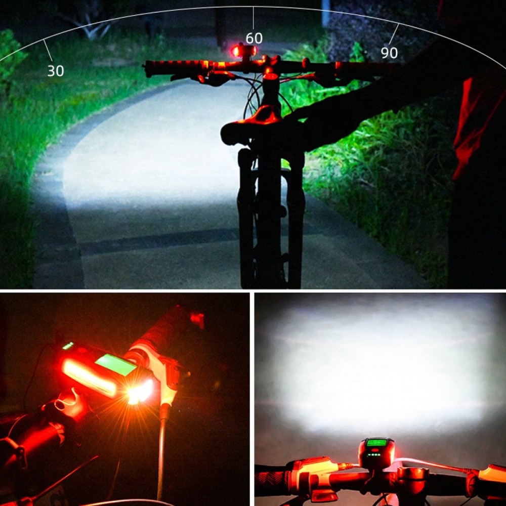 Мощная велосипедная LED фара 3-в-1 с компьютером, сигналом и USB, синяя