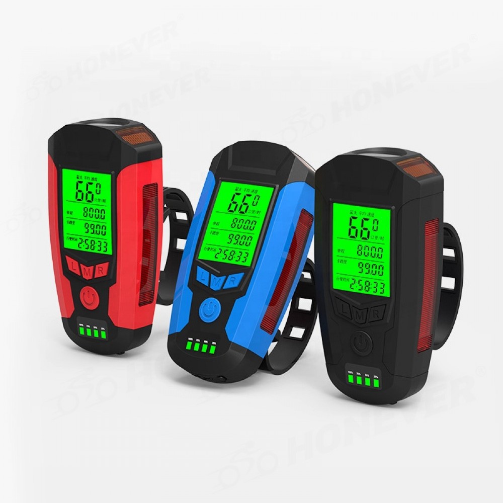 Мощная велосипедная LED фара 3-в-1 с компьютером, сигналом и USB, синяя