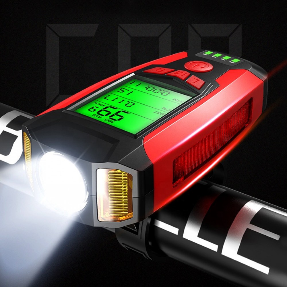 Потужна велосипедна LED фара 3-в-1 з комп'ютером, сигналом та USB, червона