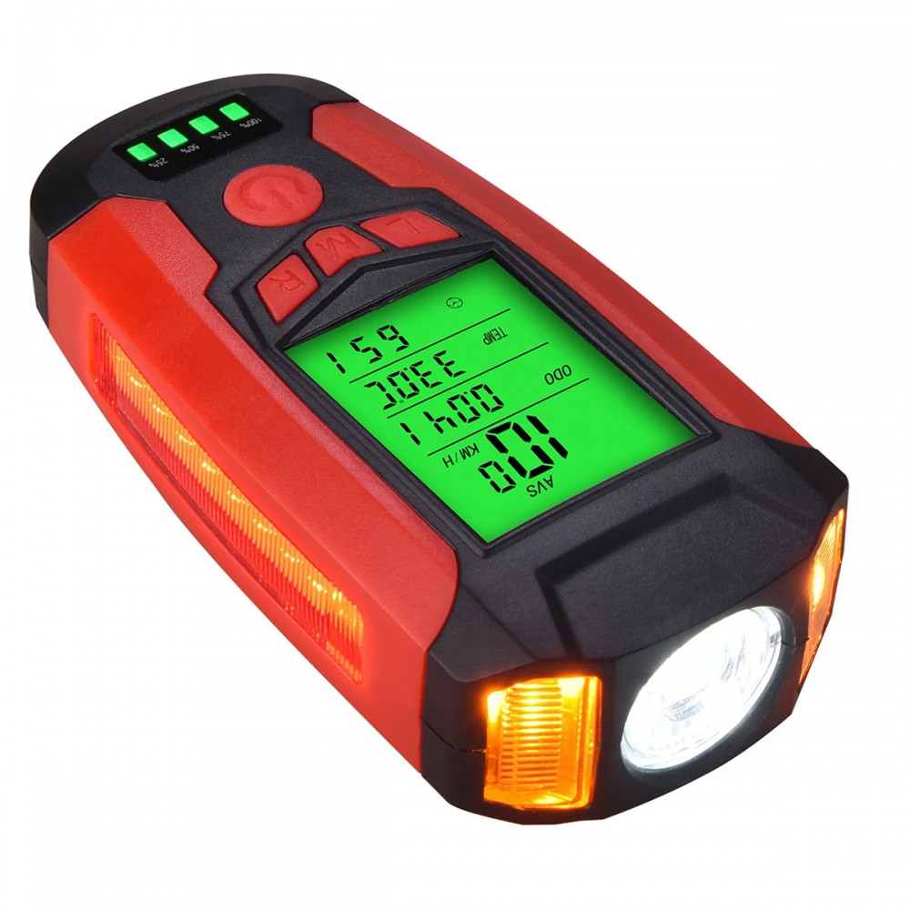 Потужна велосипедна LED фара 3-в-1 з комп'ютером, сигналом та USB, червона