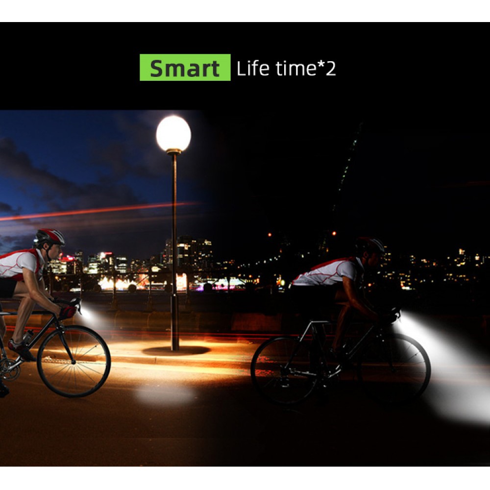 Двойная велосипедная смарт фара с сигналом, 2x T6 LED 400LM, 2000mAh, USB зарядка
