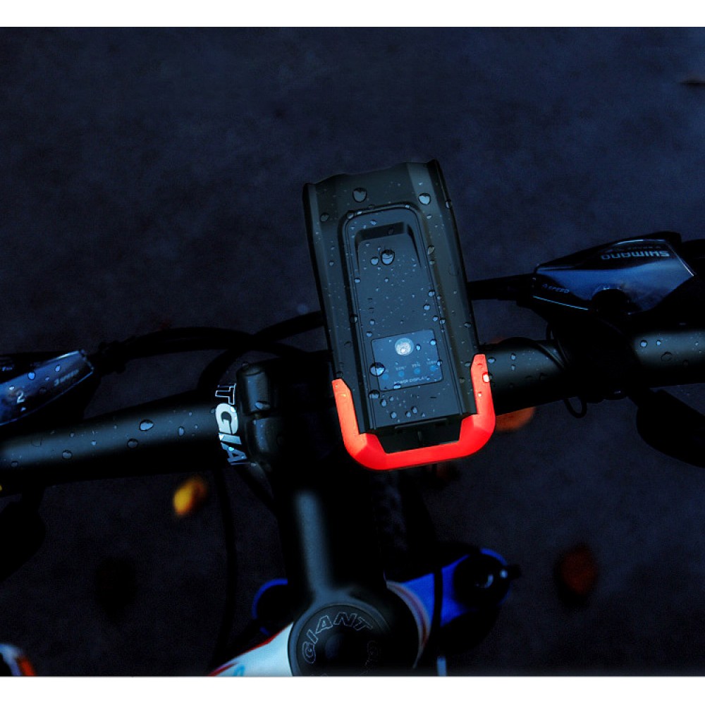 Двойная велосипедная смарт фара с сигналом, 2x T6 LED 400LM, 2000mAh, USB зарядка, черно-красная