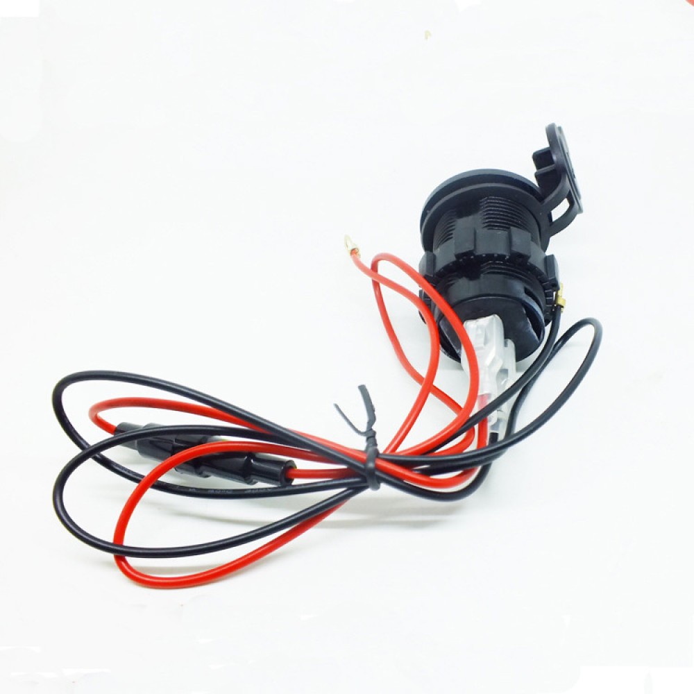 2x USB 2.1А розетка автомобильная круглая 29 мм врезная, 12-24В, с крышкой и индикатором