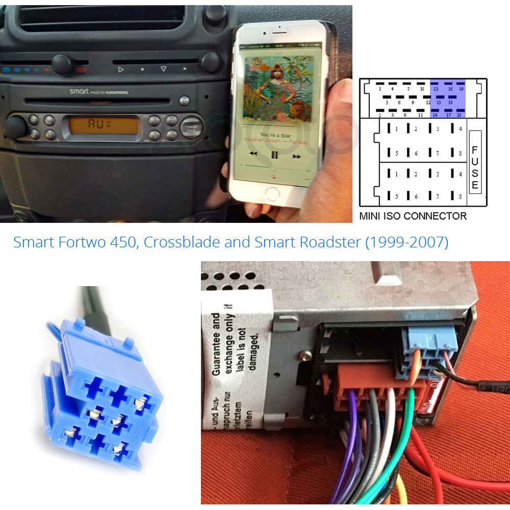 Bluetooth 5.0 AUX адаптер с разъемом Mini ISO для авто магнитолы MERCEDES BE 6086, 8-pin, и др.