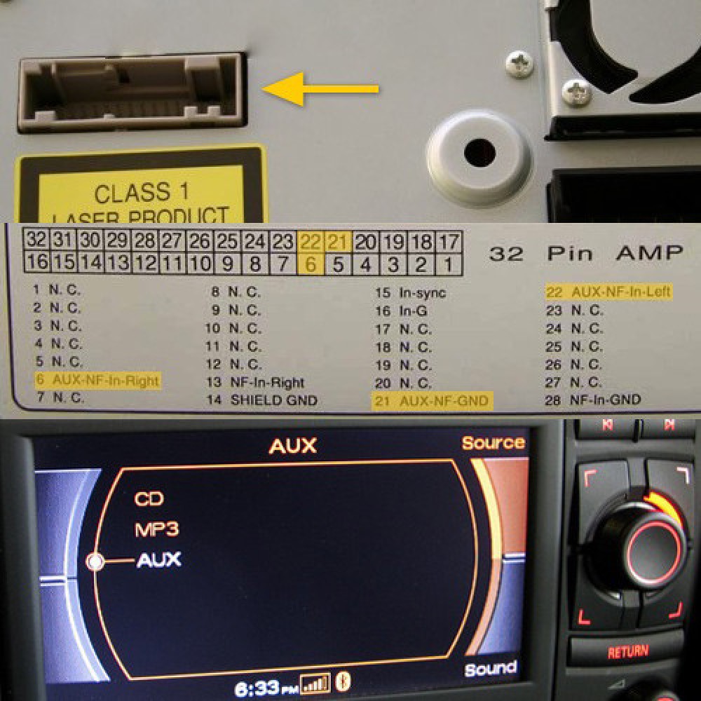 Bluetooth USB AUX адаптер, з мікрофоном, MP3 плеєр, для магнітоли AUDI Navigation Plus RNS-E, 32-pin