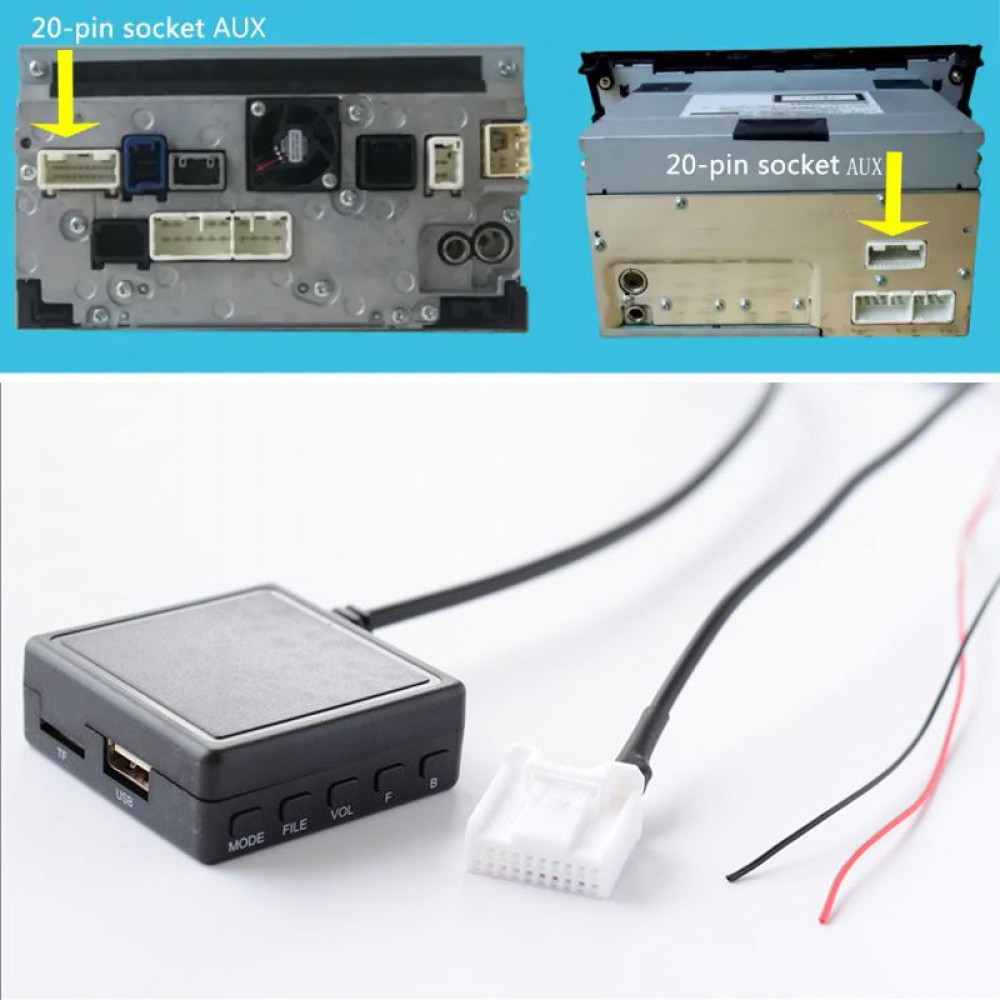 Bluetooth 5.0 USB AUX адаптер, с микрофоном, MP3 плеер, для авто магнитол Toyota, 20 pin, и др.