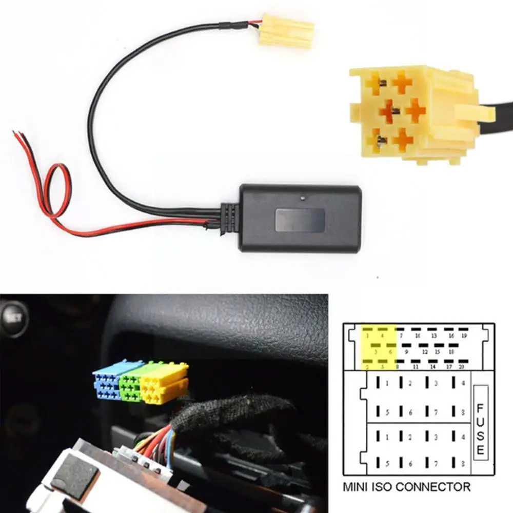 Bluetooth 5.0 AUX адаптер з роз'ємом Mini ISO для авто магнітоли Fiat SB05, 6 pin, та ін.